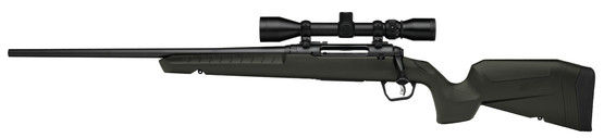 Left-handed bolt action rifle with 3-9 scope, green.